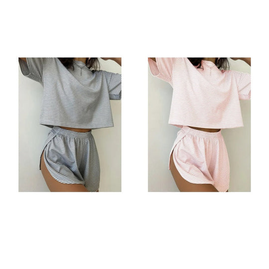 Women's Striped Short Sleeve Lounge Set