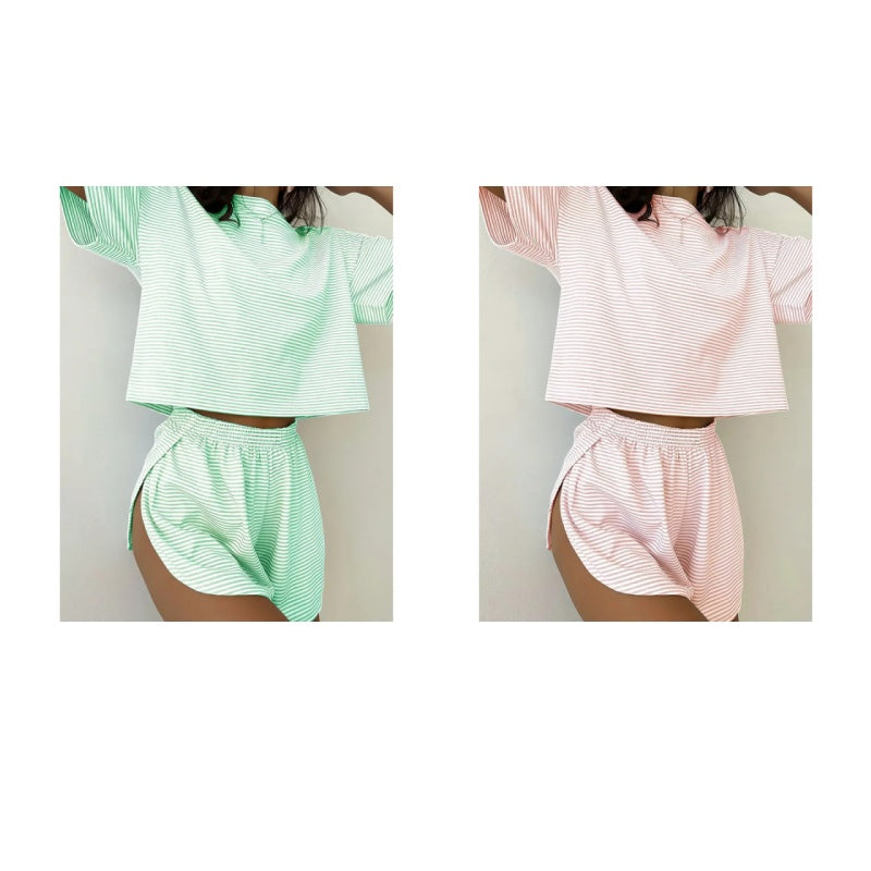 Women's Striped Short Sleeve Lounge Set