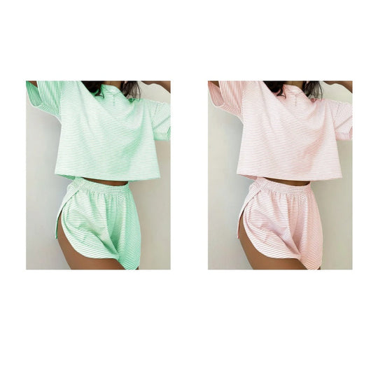 Women's Striped Short Sleeve Lounge Set