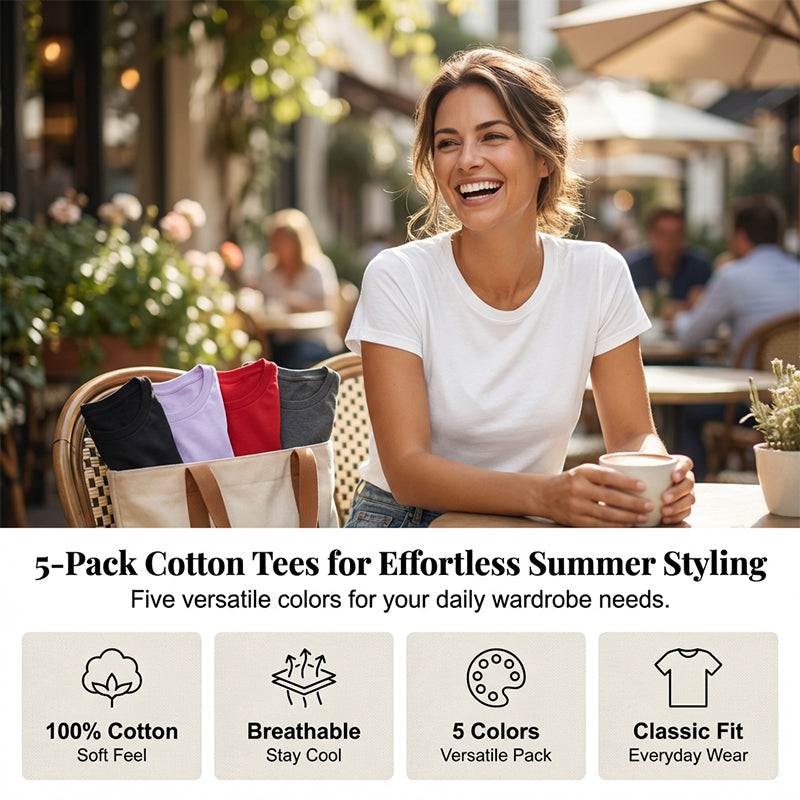 👕 50% OFF NOW! 🌈 5-Pack Versatile Solid Color T-Shirt – Soft Cotton, Breathable & Perfect for Daily Wear✨