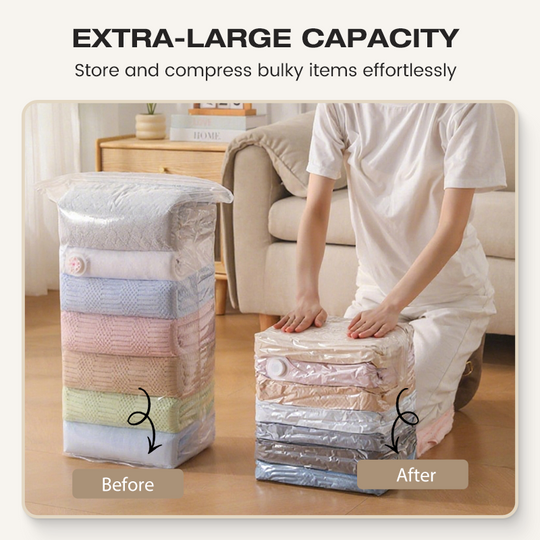 🏆🧳No‑Pump Vacuum Storage Bags – Press & seal, no pump needed. Saves 80% space, keeps clothes dry & dust‑free. Perfect for bulky bedding & off‑season gear. 🛏️🗄️