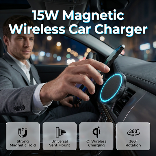 15W Magnetic Wireless Car Charger with Ambient Light