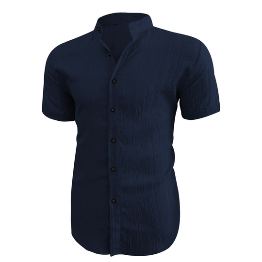 📢📢20% OFF !! ⏰ Men's Summer Stand Collar Short Sleeve Shirt – Breathable Material, Modern Fit & Ideal for Casual or Work 💼