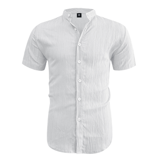 📢📢20% OFF !! ⏰ Men's Summer Stand Collar Short Sleeve Shirt – Breathable Material, Modern Fit & Ideal for Casual or Work 💼