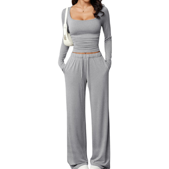 ⏰🎁Women's Square-Neck Top & Wide-Leg Pants Set