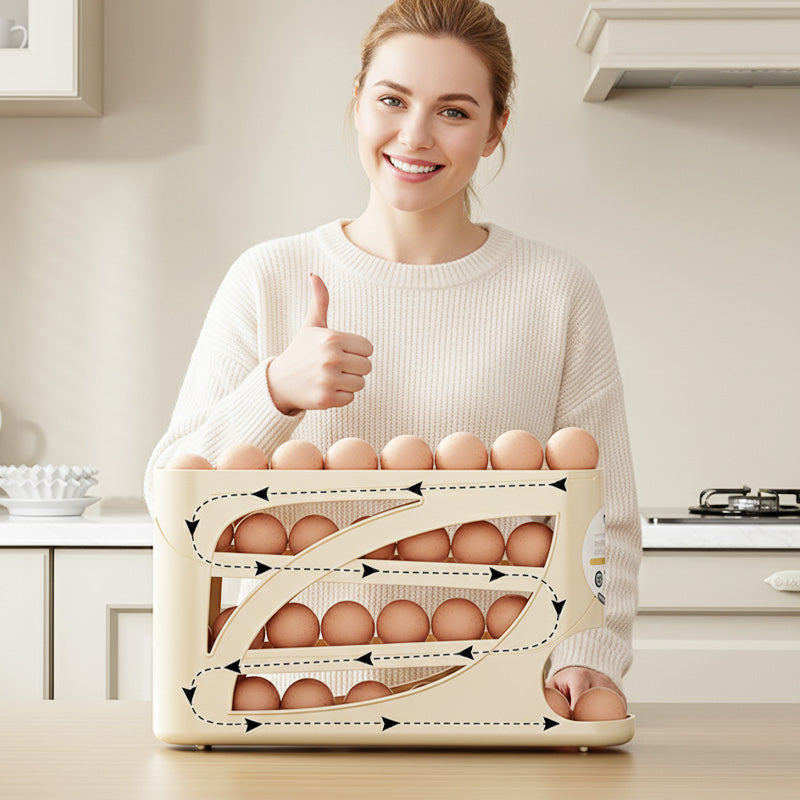 🥚 2026 Sale — Over 22,500 Sold! 🧊 Space-Saving Fridge Egg Storage Organizer – Gravity-Fed Auto Roll, 30-Egg Capacity & Slim Door-Fit Design 🏠