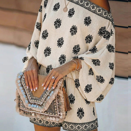 👒 LIMITED-TIME 50% OFF! ✨ Bohemian Off-Shoulder Jumpsuit – Printed, Elastic Waist, Side Pockets 🌺