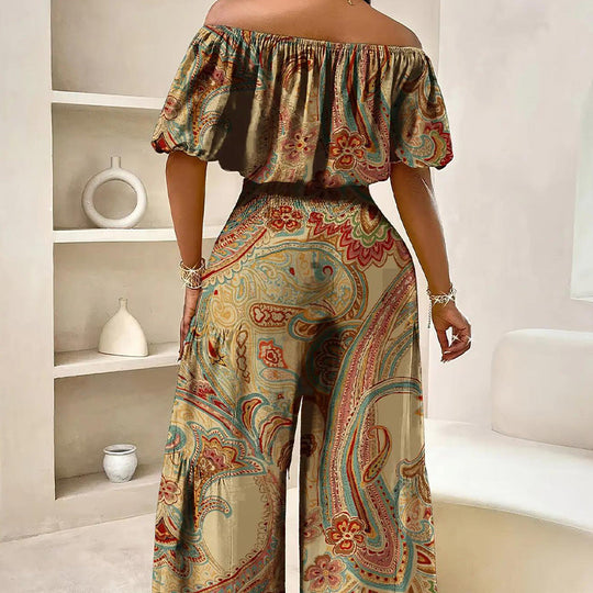 💐57% OFF ! Puff Sleeve Top – Off-Shoulder & Elastic Waist Pants 🎀🌸【Limited Offer】