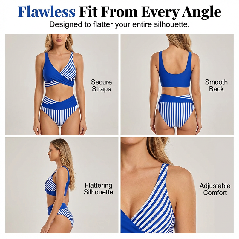 🏖️Summer Hot Sale - ONLY ￡18.99!!⚡50K+ SOLD!🌞🌊Two-Piece Color Block & Stripe Bikini Swimsuit