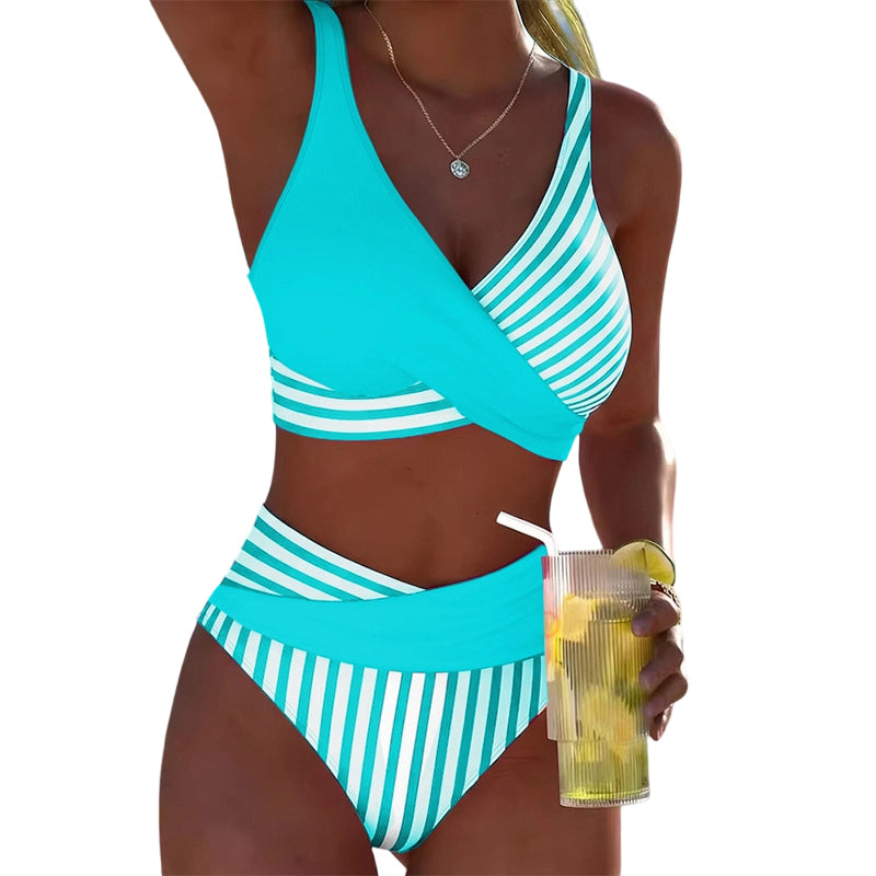 🏖️Summer Hot Sale - ONLY ￡18.99!!⚡50K+ SOLD!🌞🌊Two-Piece Color Block & Stripe Bikini Swimsuit