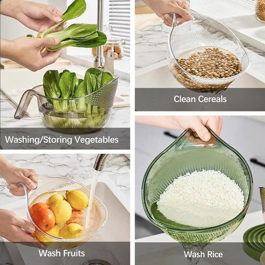 🍚 40% OFF! 🥣 Multipurpose Rice Washing Bowl Strainer with Handle