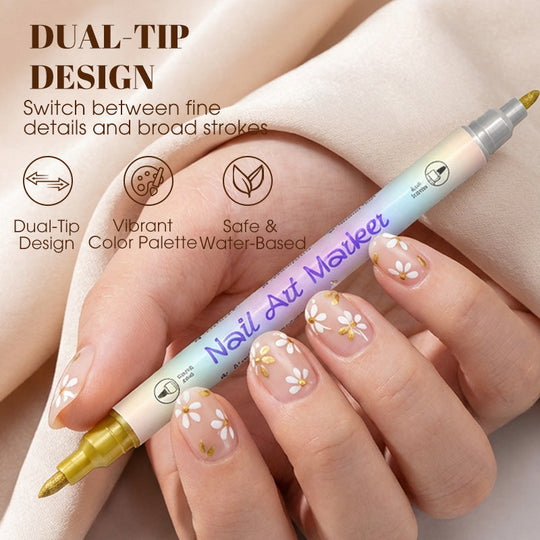 🎨Last Day Special Price:£ 10.99💞50K+ SOLD!✨Dual-Tip Nail Art Marker Pen Set Quick‑dry, no UV lamp. Fine & brush tips. 12/24 vibrant colors. Easy DIY at home. No smudges, just art! 💅🖌️