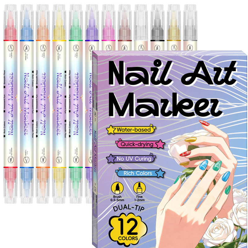 🎨Last Day Special Price:£ 10.99💞50K+ SOLD!✨Dual-Tip Nail Art Marker Pen Set Quick‑dry, no UV lamp. Fine & brush tips. 12/24 vibrant colors. Easy DIY at home. No smudges, just art! 💅🖌️