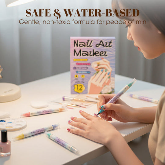 🎨Last Day Special Price:£ 10.99💞50K+ SOLD!✨Dual-Tip Nail Art Marker Pen Set Quick‑dry, no UV lamp. Fine & brush tips. 12/24 vibrant colors. Easy DIY at home. No smudges, just art! 💅🖌️