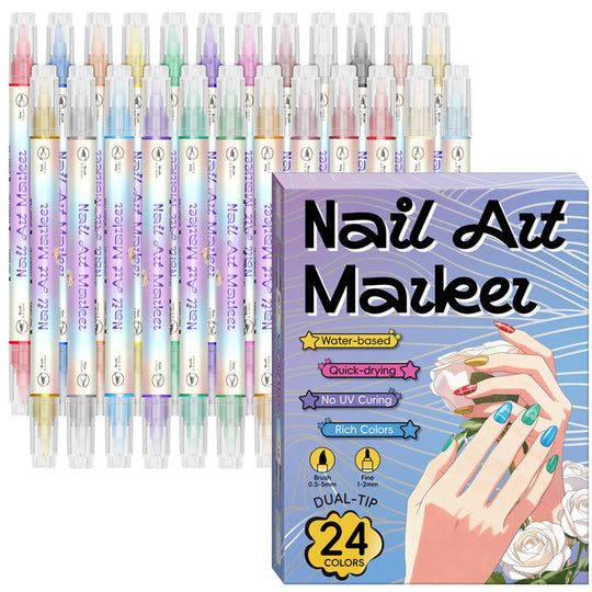 🎨Last Day Special Price:£ 10.99💞50K+ SOLD!✨Dual-Tip Nail Art Marker Pen Set Quick‑dry, no UV lamp. Fine & brush tips. 12/24 vibrant colors. Easy DIY at home. No smudges, just art! 💅🖌️