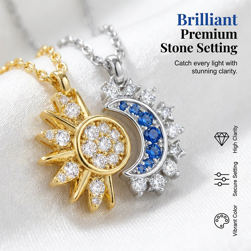 📢📢30% OFF !! ⏰Sun and Moon Pendant Necklace with Rhinestones