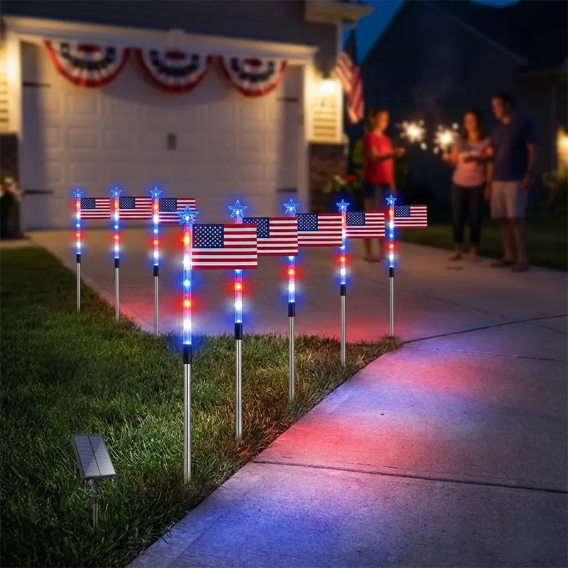 🔥8 Solar American Flag Pathway Lights – Red, White & Blue Yard Glow for 250th Independence Celebration 🇺🇸✨