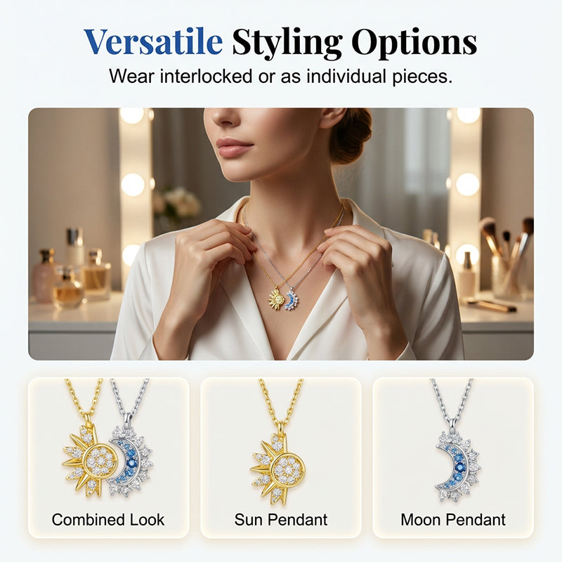 📢📢30% OFF !! ⏰Sun and Moon Pendant Necklace with Rhinestones