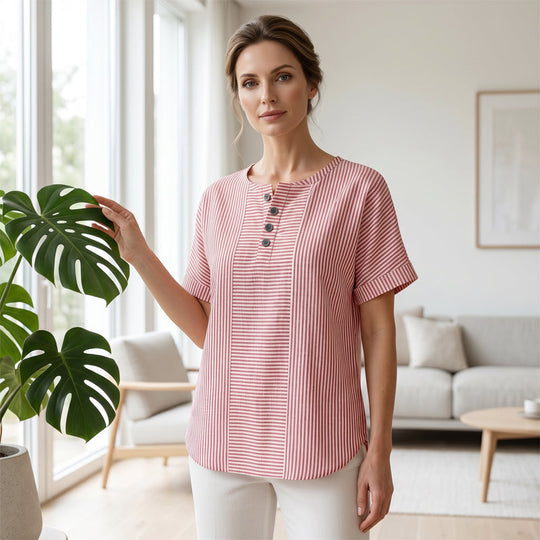 📢📢50% OFF !! ⏰Women's Casual Striped Henley Shirt