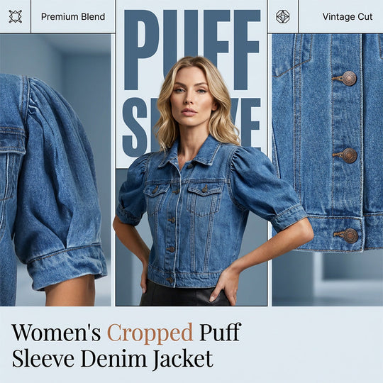 👖 LIMITED-TIME 50% OFF! ✨ Women's Cropped Denim Jacket – Puff Sleeve, 2 Colors, S-3XL 🌾