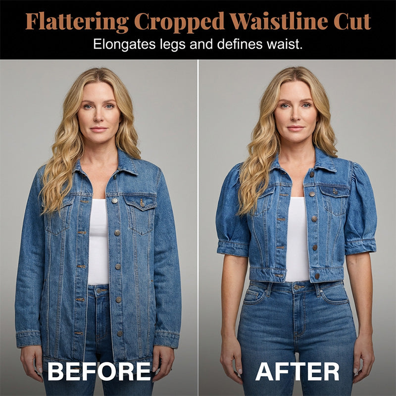 👖 LIMITED-TIME 50% OFF! ✨ Women's Cropped Denim Jacket – Puff Sleeve, 2 Colors, S-3XL 🌾