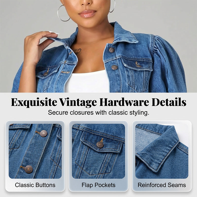 👖 LIMITED-TIME 50% OFF! ✨ Women's Cropped Denim Jacket – Puff Sleeve, 2 Colors, S-3XL 🌾