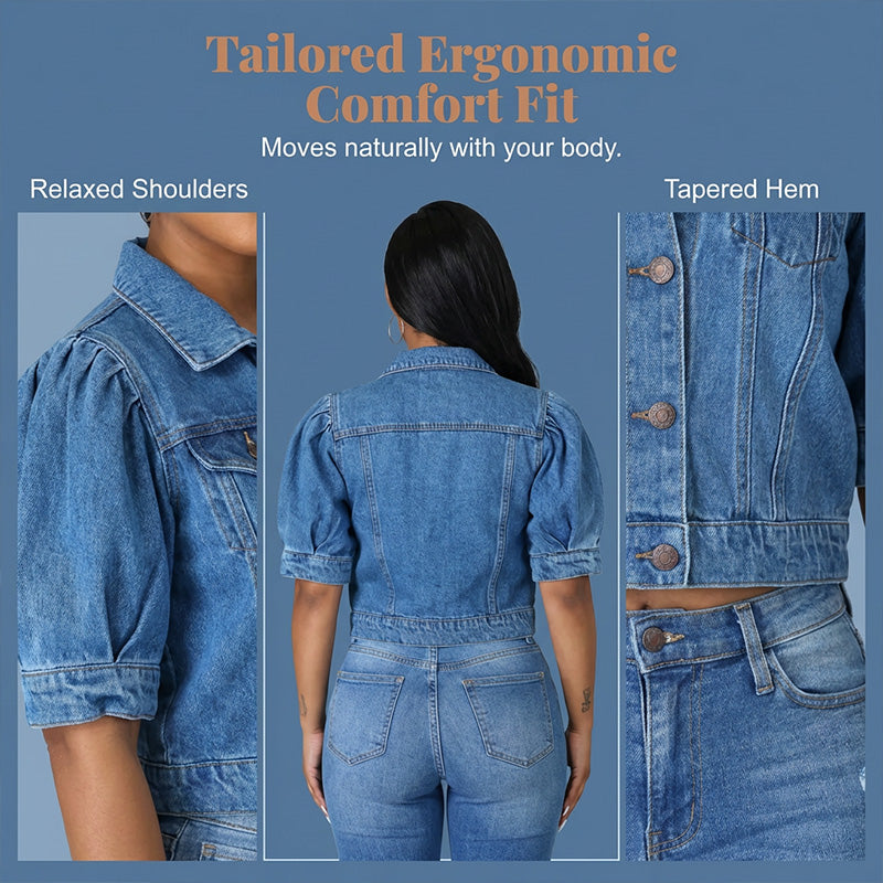 👖 LIMITED-TIME 50% OFF! ✨ Women's Cropped Denim Jacket – Puff Sleeve, 2 Colors, S-3XL 🌾