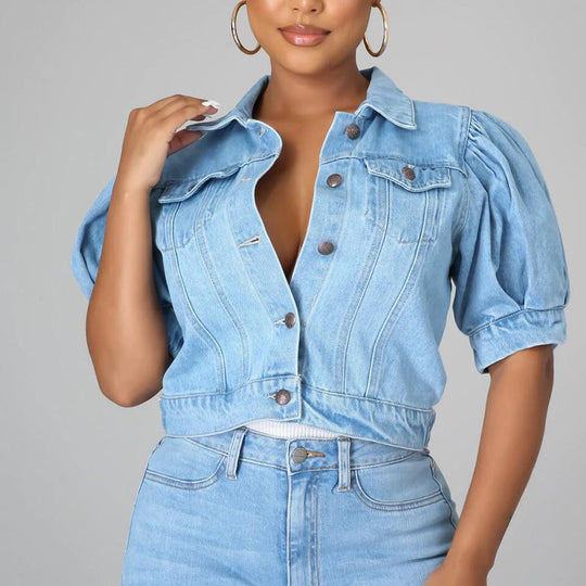 👖 LIMITED-TIME 50% OFF! ✨ Women's Cropped Denim Jacket – Puff Sleeve, 2 Colors, S-3XL 🌾