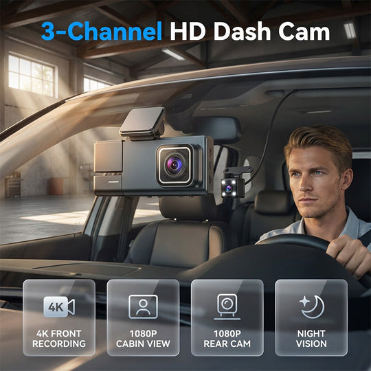 3-Channel 1080p Dash Cam with Wi-Fi