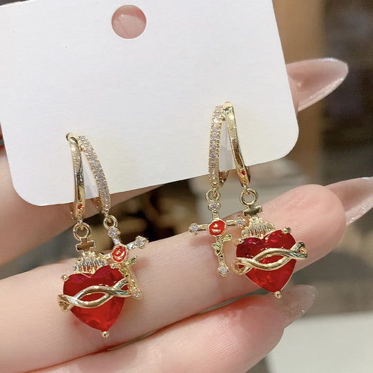 💍30% OFF! ✨ Red Heart & Cross Earrings – Vintage-Inspired, Dainty, Symbolic ✝️