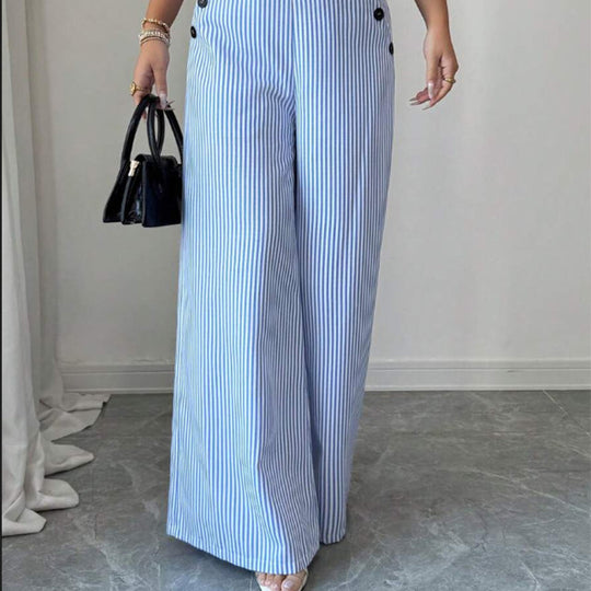 🎁2026 New Arrivals 50% OFF💥High-Waist Striped Wide-Leg Trousers