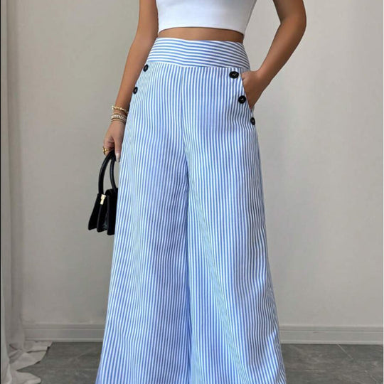 🎁2026 New Arrivals 50% OFF💥High-Waist Striped Wide-Leg Trousers
