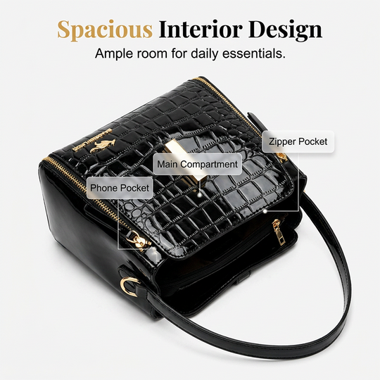 👜 50% OFF! ✨ Glossy Crocodile Pattern Women's Handbag – Structured, Gold Hardware, Spacious & Chic 💼