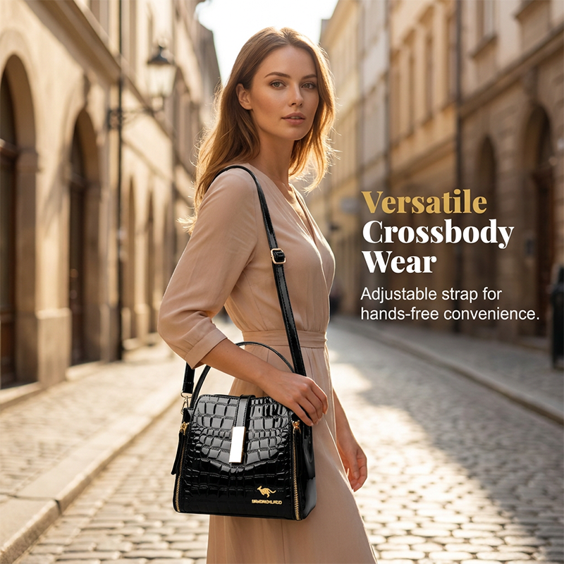 👜 50% OFF! ✨ Glossy Crocodile Pattern Women's Handbag – Structured, Gold Hardware, Spacious & Chic 💼