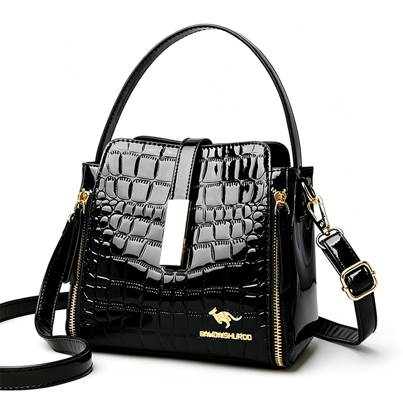 👜 50% OFF! ✨ Glossy Crocodile Pattern Women's Handbag – Structured, Gold Hardware, Spacious & Chic 💼