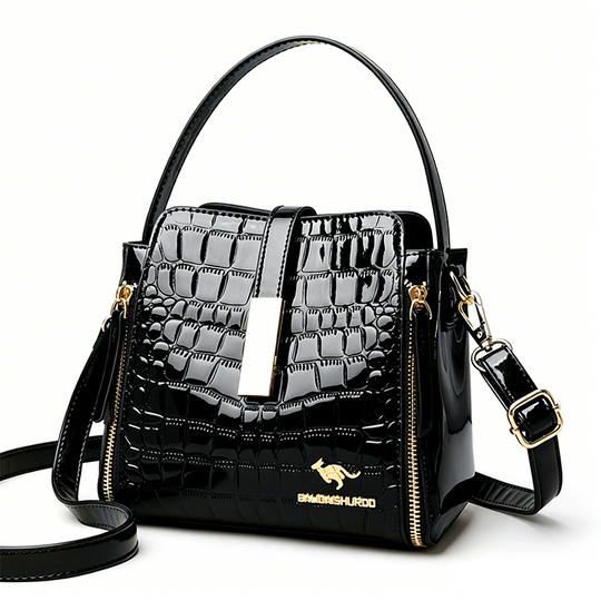 👜 50% OFF! ✨ Glossy Crocodile Pattern Women's Handbag – Structured, Gold Hardware, Spacious & Chic 💼