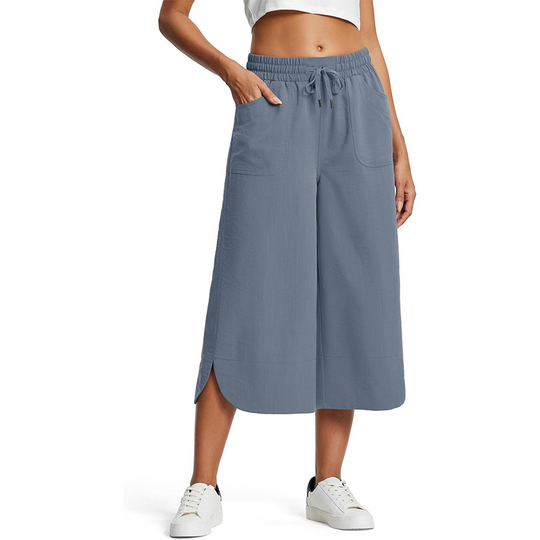Women's Solid-Color Loose-Fit Cropped Pants