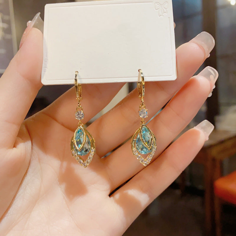 💎 LIMITED-TIME 30% OFF! ✨ Sky Blue Drop Hoop Earrings – Art-Deco, Rhinestone, Elegant 🌌