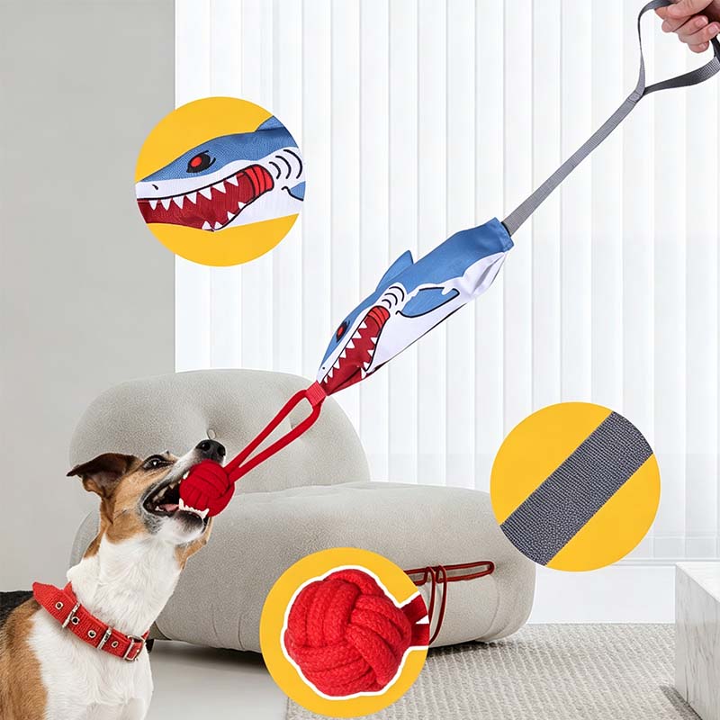 🐾Interactive Shark Dog Tug Toy with Squeaker & Rope Knot
