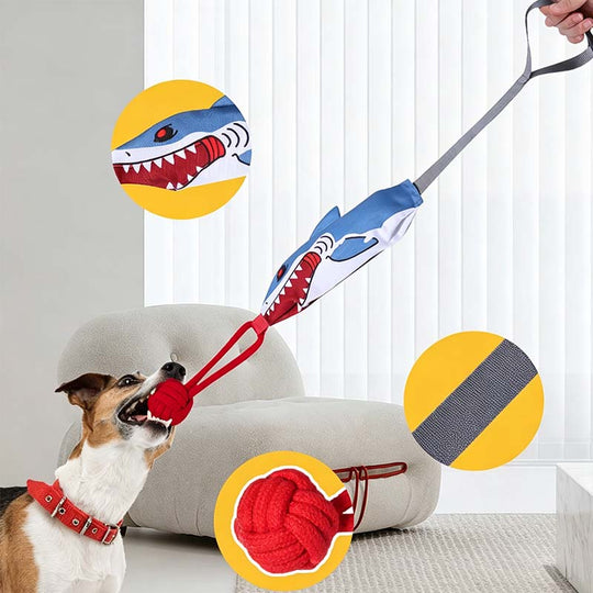 🐾Interactive Shark Dog Tug Toy with Squeaker & Rope Knot