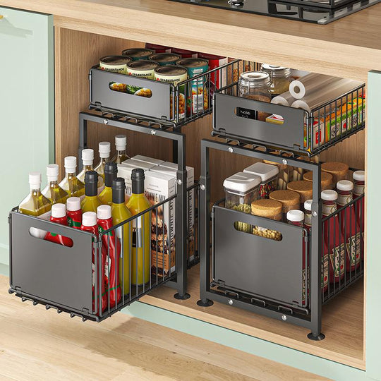 🔄💪 50% OFF! 📦2-Tier Pull-Out Shelf – Double storage, easy reach.