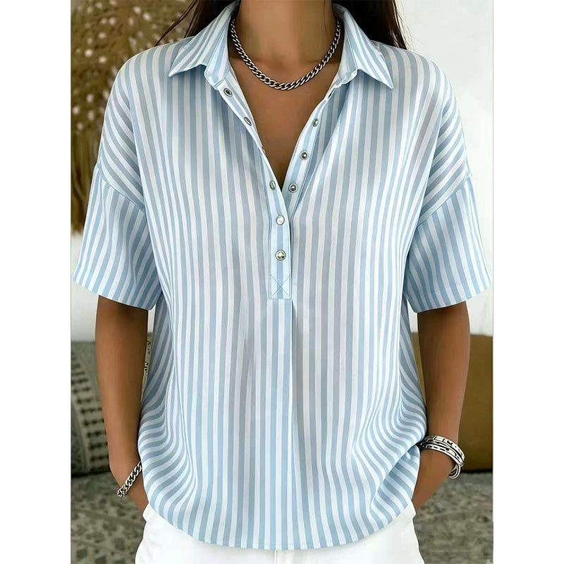 ⏳Limited-time 50% off⏰Women's Casual Striped Short-Sleeve Shirt👔👚
