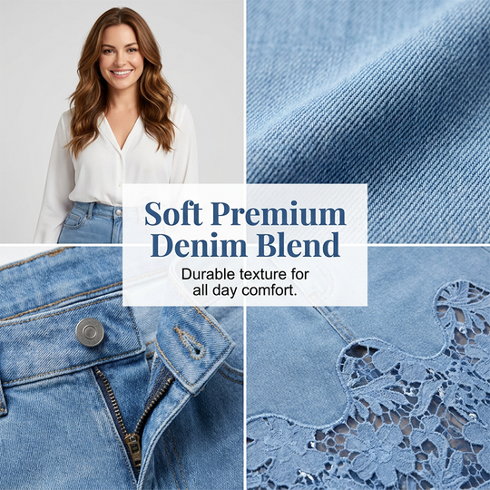 🎁New Arrival 50% OFF💥Women's Denim Bodycon Skirt with Hollow Lace Trim💙
