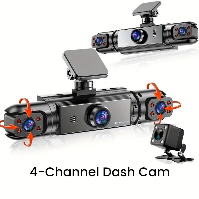 360° Panoramic 4-Channel Dash Cam | 1080P Full HD Quad-Camera System with Night Vision & Parking Monitor for Ultimate Car Security