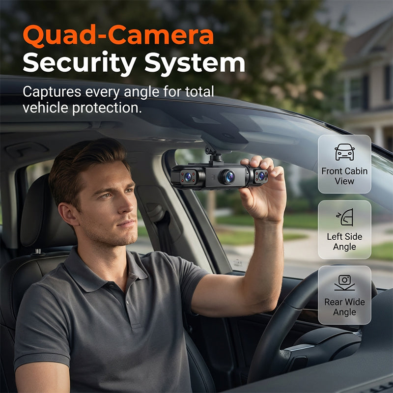 360° Panoramic 4-Channel Dash Cam | 1080P Full HD Quad-Camera System with Night Vision & Parking Monitor for Ultimate Car Security