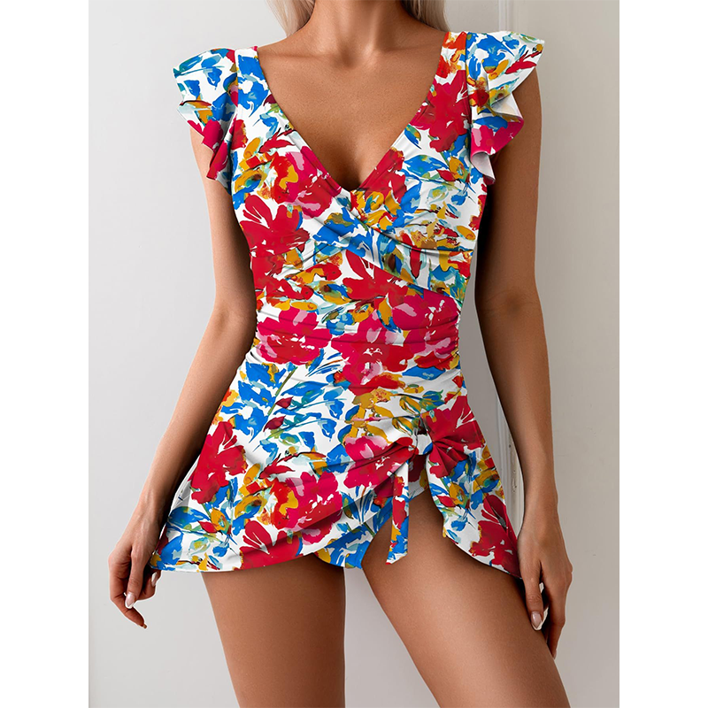 🔥50% OFF Half Price👗Women's Elegant V-Neck Tummy Control Swim Dress, Flowy One-Piece Bathing Suit for Beach Pool Vacation