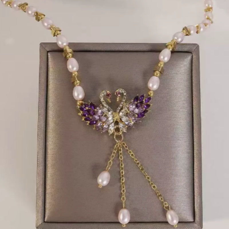 🔥Purple Double Swan Pendant Necklace