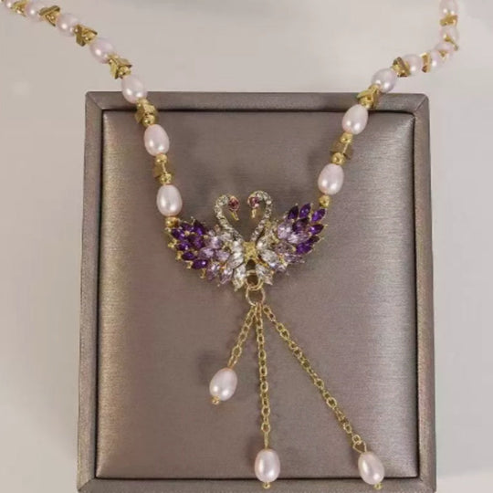 🔥Purple Double Swan Pendant Necklace