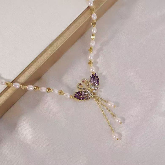 🔥Purple Double Swan Pendant Necklace