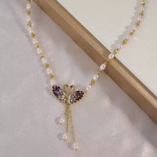 🔥Purple Double Swan Pendant Necklace